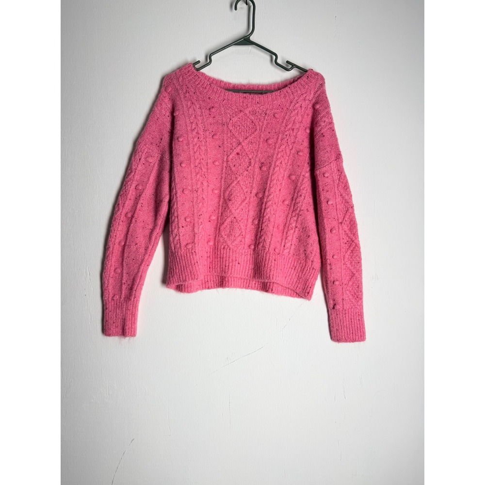 Old Navy Pink Cable Knit Popcorn Sweater Women Medium Crew Neck Pullover Pink